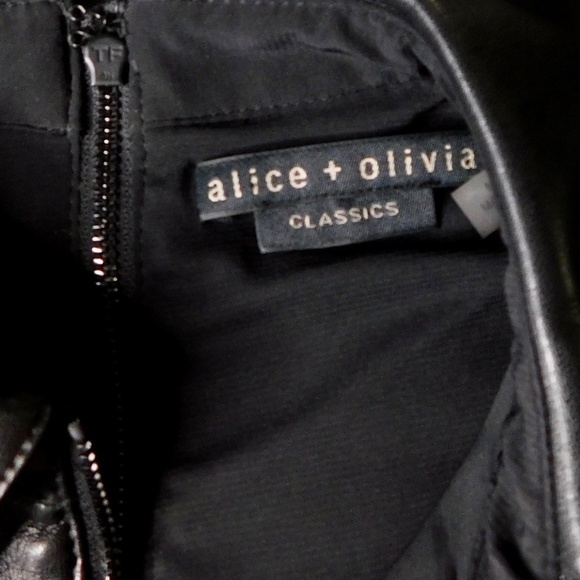 ALICE + OLIVIA Ellis Zip-Front Vegan Leather Mini Dress Black Faux Solid Size 0 - Picture 12 of 16